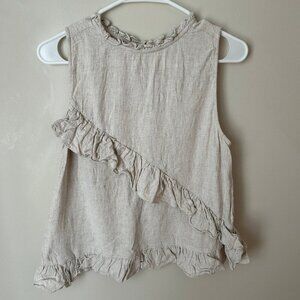 Hyfve Beige Ivory Oatmeal Linen Blend Ruffle Sleeveless Babydoll Top Size Medium
